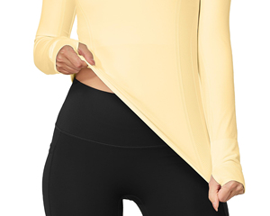 Hauts de yoga écologiques haut de gamme pour femmes - Respirants, séchage rapide, grandes tailles, en Spandex/Polyester, col rond, manches longues, pour l'entraînement, couleur unie, personnalisables - Product Image 3