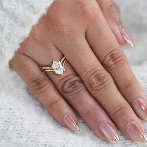 Dutch marquise Cut Diamond Dual Band Ring Set Lab Grown 2.00CT With 18K Yellow Gold Fine Proposal <b>Gift</b> <b>Her</b> <b>For</b> Wedding Occasion - Product Image 6