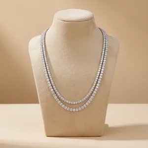 Collier élégant pour femme en or avec diamants de laboratoire, double halo, chaîne statement, style hip-hop, certifié IGI, long, bijoux fins - Product Image 1