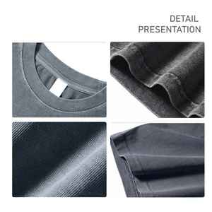 T-shirts pour hommes délavés à l'acide, coupe oversize, épaules dénudées, couleur unie, tendance, mode décontractée, 100% coton - Product Image 3