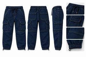 Kids Denim <b>Cargo</b> Shorts Unisex Winter Casual Breathable Cotton Embroidered with Pockets <b>White</b> T-Shirt Matched Look - Product Image 2
