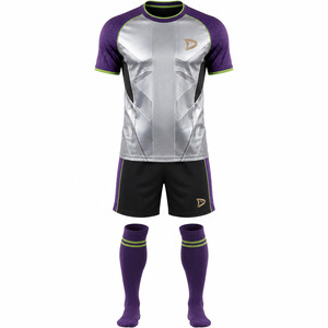 Men's Soccer Jersey Set Purple Silver Black Sublimated Short Sleeve Crew Neck Moisture Wicking Athletic Fit All Seasons - Product Image 1