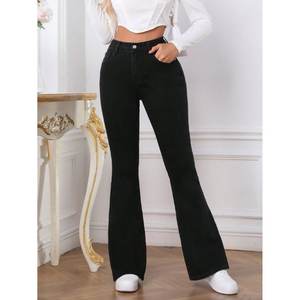 Jeans de Mezclilla Negros de Cintura Alta, Estilo Retro, Acampanados, para Mujer, con Acabado Premium, Tallas 26 a 40 - Product Image 4