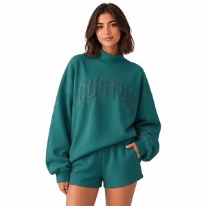 <b>Women's</b> Comfortable Oversized Pullover Elastic Waist Shorts Matching Lounge Set Custom Two <b>Piece</b> Casual Fashion <b>Outfit</b> - Product Image 2