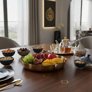 Bandeja de servir dorada con borde ondulado, frutero decorativo, decoración moderna para el hogar, plato de servir para utensilios de cocina y decoración de mesa - Product Image 1