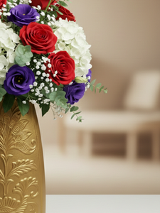 Vase décoratif haut en métal doré gaufré de luxe, fait main, portable, pour la décoration intérieure, centre de table de mariage et arrangement floral - Product Image 6