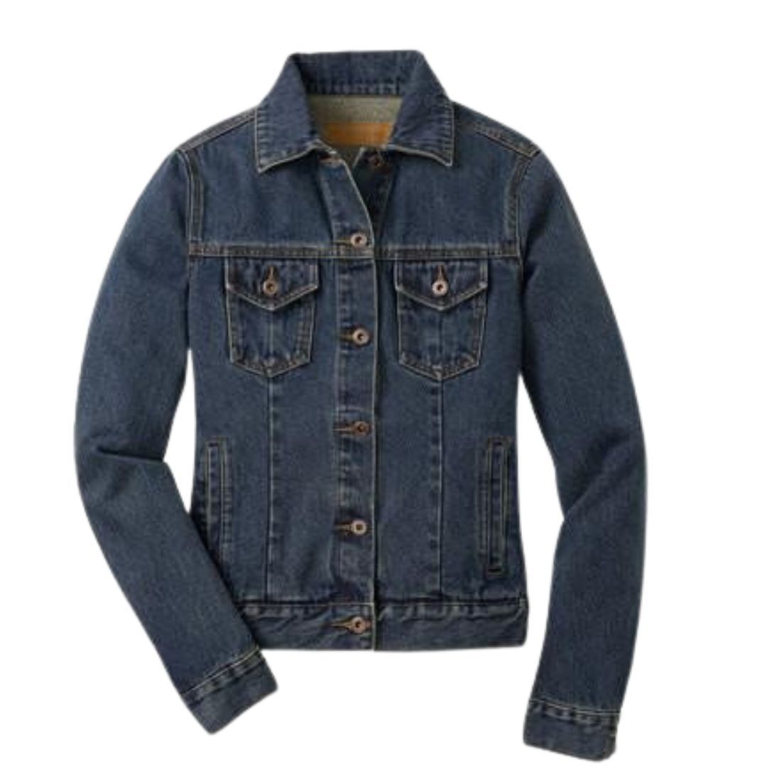 Power Punch Dark Blue Women Denim Jacket with Large Green and Gold Embroidered Crest