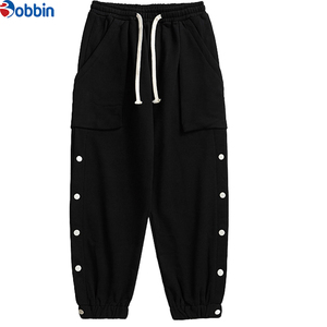 กางเกงวอร์มลำลองผู้ชายสไตล์ฮิปฮอปทรงโอเวอร์ไซส์ ผ้าเทอร์รี่เนื้อนุ่ม น้ำหนักเบา 100% ผ้าฝ้าย สำหรับฤดูใบไม้ร่วง มีกระเป๋าใหญ่ ทรงตรง สีพื้น - Product Image 2