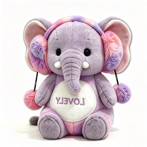 Peluche de elefante personalizado con efecto tie-dye y vientre bordado, peluche de elefante de cara redonda con pelaje degradado rosa-morado. - Product Image 4