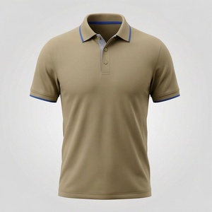 Men's Solid Color Knitted Polo <b>Shirt</b> Short Sleeve Casual Button Design Regular Length Blue Trim <b>Collar</b> and Cuffs - Product Image 1