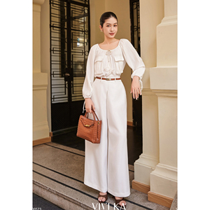 Women's Modern Elegant <b>White</b> High Waist Wide Flared Leg Full Length Anti-Wrinkle Spandex/Polyester Casual Office Pants OEM/ODM - Product Image 2