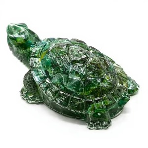 Figurine de tortue en résine de 2,7 pouces, faite à la main, en aventurine verte, orgonite, cristal, pierres précieuses, Feng Shui - Product Image 1