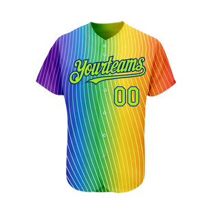 Custom Rainbow Striped Baseball Jersey Men's Short Sleeve V-Neck Sportswear Breathable <b>100</b>% <b>Polyester</b> Uniform T <b>Shirt</b> - Product Image 1