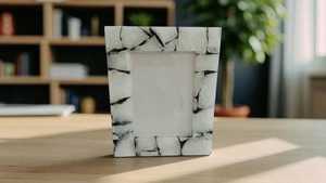 White Marble Resin <b>Photo</b> <b>Frame</b> Rectangle Picture <b>Frame</b> <b>Black</b> Stripe Decorative Gift for Home Wedding - Product Image 3
