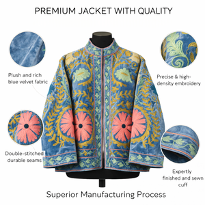Blouson Bomber en Velours Artisanal Premium pour Femme avec Broderie Florale et Col Montant – Veste Décontractée – Vente Directe Usine - Product Image 3