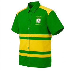 Chemise boutonnée rayée pour femme Chi Eta Phi Sorority, manches courtes, vert et jaune, style color block, décontractée, printemps-été - Product Image 6