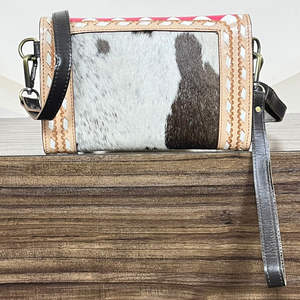 Nouveau sac à main en cuir de vachette à carreaux rose et blanc, style western, fait à la main, avec bandoulière, mini sac à main, pochette - Product Image 5
