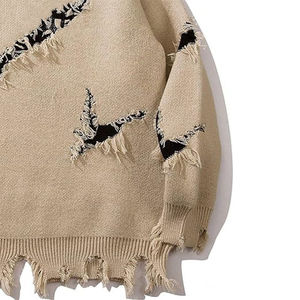 <b>Men's</b> Ripped Knitted Pullover Sweater Solid Color <b>Long</b> Sleeve Crew Neck Winter Front Logo Polyester/Cotton Slight Stretch - Product Image 4