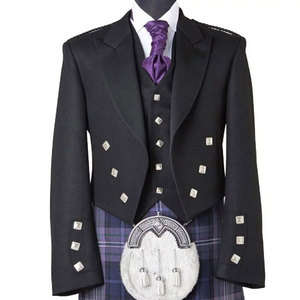 Chaqueta de Kilt Escocesa Negra Personalizada para Hombre, de Lana Recubierta, Estilo Príncipe Charlie, para Invierno, con 5 Botones Delanteros y Logotipo, Chaleco para Boda - Product Image 1
