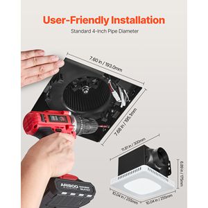 Ventilatore da Bagno con Luci LED RGB, 80-130 CFM, 1.5 Sones, Motore DC Premium a Basso Rumore, 220V, Personalizzabile OEM, Sette Colori - Product Image 6