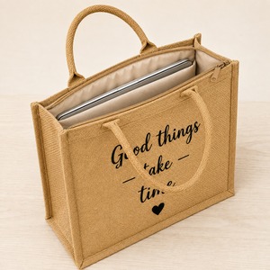 <b>Jute</b> Letter Pattern Tote <b>Bag</b> Woven Shopping <b>Bag</b> Reusable Carryall <b>Gift</b> Grocery <b>Bag</b> Rope Handle Zipper Closure Gujarat for Party - Product Image 6