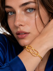 18K Gold Plated Trendy Infinity Cuff <b>Bangle</b> Geometric Brass Bracelet Handmade Unisex Fashion Jewelry Gift - Product Image 2