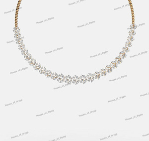 สร้อยคอเงินดีไซน์ใบไม้ ประดับเพชรโมอิสซาไนต์ หรูหรา สร้อยคอเจ้าสาว สร้อยคอเงิน ของขวัญสำหรับผู้หญิง สวมใส่ได้ทุกวัน - Product Image 3