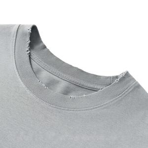 Camiseta de cuello redondo acanalado 1x1 resistente con lavado ácido, directamente del fabricante, que previene el estiramiento, venta al por mayor de ropa. - Product Image 2