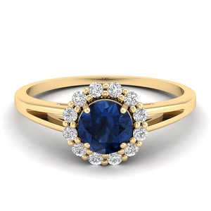 Bague REYES faite à la main en or massif 14 carats avec saphir bleu rond de 0,84 carat pour femme, certifiée GRA, bijoux en moissanite - Product Image 1