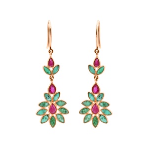 Wholesale 18K Solid Yellow Gold Natural Ruby <b>Emerald</b> Floral Chandelier Drop Earrings Women Fine <b>Jewelry</b> Memoria Jewels - Product Image 2