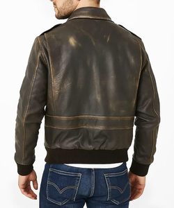 Chaqueta Bomber de Cuero Vacuno Marrón para Hombre, Cuello Camisero, Cierre de Cremallera, Estilo Motociclista, Corte Regular, Otoño, Impermeable, Transpirable - Product Image 5