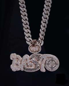 Collar con Colgante de Letra del Logotipo de BASTO, con Incrustaciones de Moissanita, Chapado en Oro Rosa, Estilo Hiphop - Product Image 3