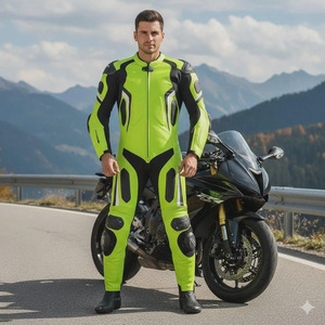 Combinaison de moto en cuir unisexe à manches longues, vert néon, coupe-vent, respirante, anti-UV, pour toutes les saisons, vêtements de course - Product Image 1