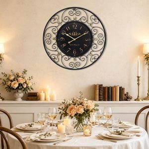 24 Inch Vintage Iron Metal Wall <b>Clock</b>, French Elegant <b>Retro</b> Decor, Large Farmhouse Wall <b>Clock</b>, Silent Battery Operated Wall - Product Image 3