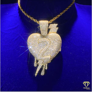 Joyería fina con estilo, colgante de gota de corazón y número, Diamante cultivado en laboratorio VVS en plata de ley 925 chapada - Product Image 5