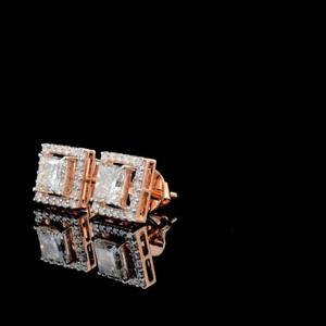 Pendientes de Oro Rosa Sólido de 14K con Diamante Cultivado en Laboratorio de Corte Princesa de 2.40ct, Estilo Halo, Joyería Minimalista y Elegante para Mujeres y Niñas - Product Image 2