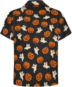 Chemise Hawaïenne Homme Manches Courtes Imprimé Citrouille et Fantôme Halloween Noir Polyester Chemises de Vacances Été Col Rabattu - Product Image 3