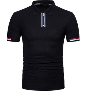 Chemise noire pour homme en polyester tissé 100 %, séchage rapide, manches courtes, fermeture éclair sur le devant, design uni décontracté, coupe classique - Product Image 1