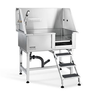 Professional 38\" Stainless Steel <b>Dog</b> Grooming Tub <b>Bathing</b> Station with Ramp Storage Drawer Floor Grate Faucet B - Product Image 1