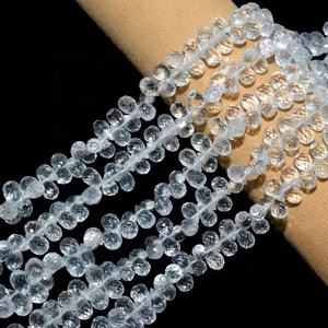 Perles de goutte à facettes en topaze blanche transparente Perles de goutte en topaze blanche naturelle pour la fabrication de bijoux - Product Image 1