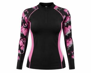 <b>Women's</b> Full Sleeve Rash Guard <b>Swim</b> Top Black Pink Floral Print Anti-UV Spandex Polyester Breathable Eco-Friendly Quick Dry - Product Image 2