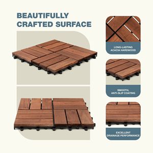 10 pièces de dalles de terrasse emboîtables 30 cm x 30 cm, revêtement de sol extérieur en bois d'acacia imperméable, dalles de sol toutes saisons - Product Image 5