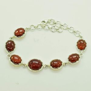 Top New Solid 925 Sterling Silver Oval <b>Red</b> Garnet Stone <b>Bracelet</b> Bezel Set Chain Link Women's Classic Everyday Wear Fine Jewelry - Product Image 1