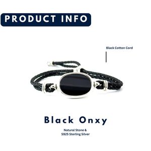 Women's Trendy Elegant 925 <b>Silver</b> Adjustable Size Rounded Black Onxy Crystal <b>Bracelet</b> Cord <b>Beaded</b> Bangle Custom Logo 10.5g Fast - Product Image 2