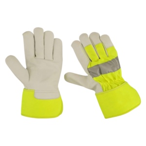 Gants de sécurité en cuir grainé de vachette haute visibilité avec bande réfléchissante, manchette caoutchoutée, pour travail industriel, certifiés CE, anti-coupure et résistants à la chaleur - Product Image 1