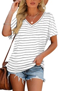 T-shirts personnalisés haut de gamme pour femmes, col en V, manches courtes, coupe décontractée, en coton respirant, unis et vierges, pour l'été - Product Image 6