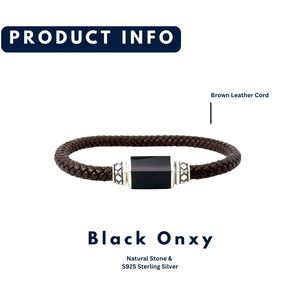 Bracelet de fête à la mode unisexe classique de luxe de haute qualité argent hexagone noir Onxy marron - Product Image 2