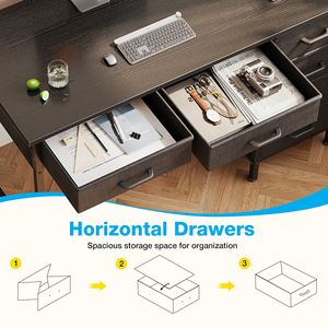 48" Wooden Corner Computer <b>Desk</b> <b>with</b> 6 <b>Drawers</b> for Home Office Modern <b>Small</b> Space <b>Desk</b> in Black - Product Image 2