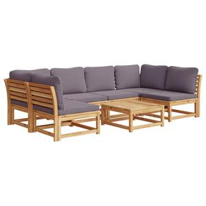 Ensemble de salon de jardin gris foncé avec coussins et bois naturel pour l'amusement en plein air - Product Image 2
