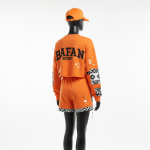 Ensemble sweat-shirt et short 100 % coton de haute qualité pour femme, en molleton mélangé confortable avec empiècements, personnalisable avec logo – Collections Femme - Product Image 5